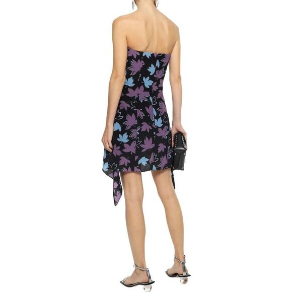 Versus Versace Strapless Floral-print Silk-crepe Mini Dress 46 US 10 Black Pink - Picture 15 of 15